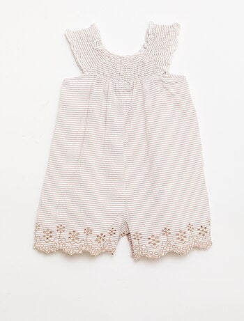 Tutina corta a righe in seersucker con smock e ricami