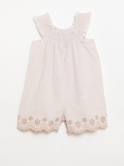 Tutina corta a righe in seersucker con smock e ricami - Kiabi