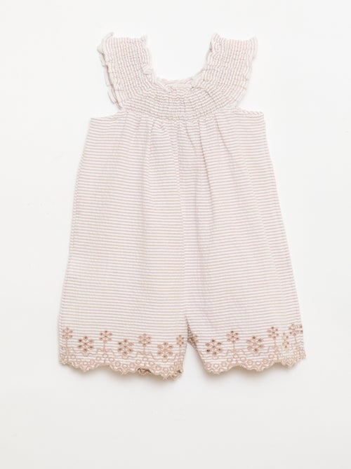 Tutina corta a righe in seersucker con smock e ricami - Kiabi