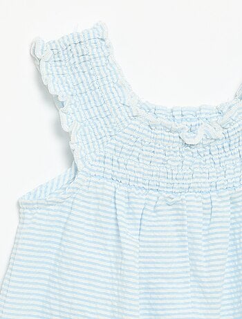 Tutina corta a righe in seersucker con smock e ricami