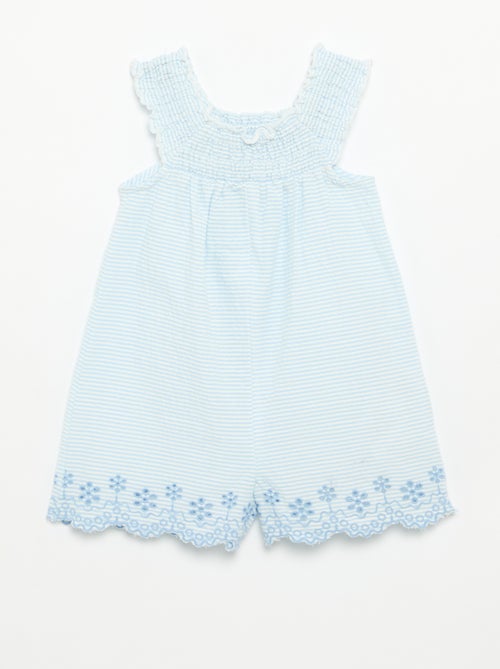 Tutina corta a righe in seersucker con smock e ricami - Kiabi