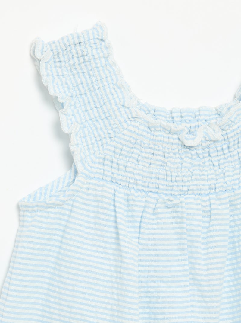 Tutina corta a righe in seersucker con smock e ricami Blu - Kiabi