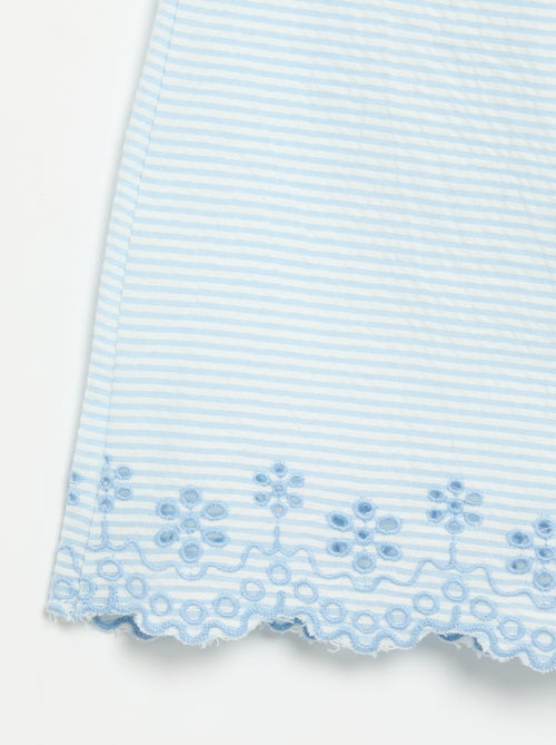 Tutina corta a righe in seersucker con smock e ricami - Kiabi