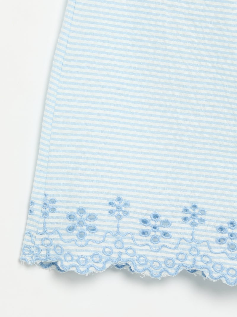 Tutina corta a righe in seersucker con smock e ricami Blu - Kiabi