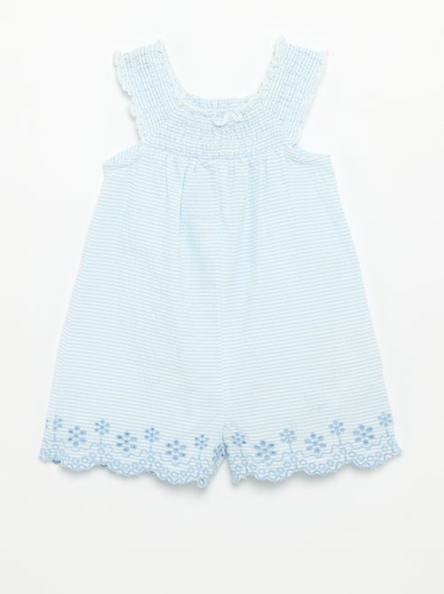 Tutina corta a righe in seersucker con smock e ricami - Kiabi