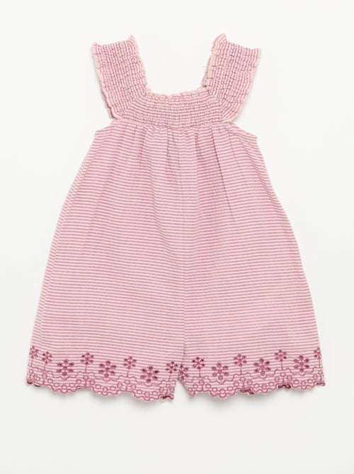 Tutina corta a righe in seersucker con smock e ricami - Kiabi