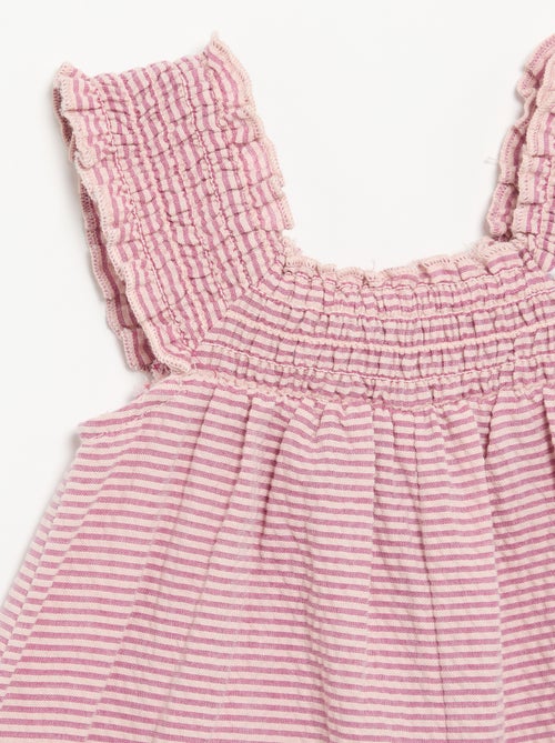 Tutina corta a righe in seersucker con smock e ricami - Kiabi