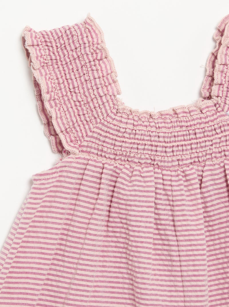 Tutina corta a righe in seersucker con smock e ricami Viola - Kiabi