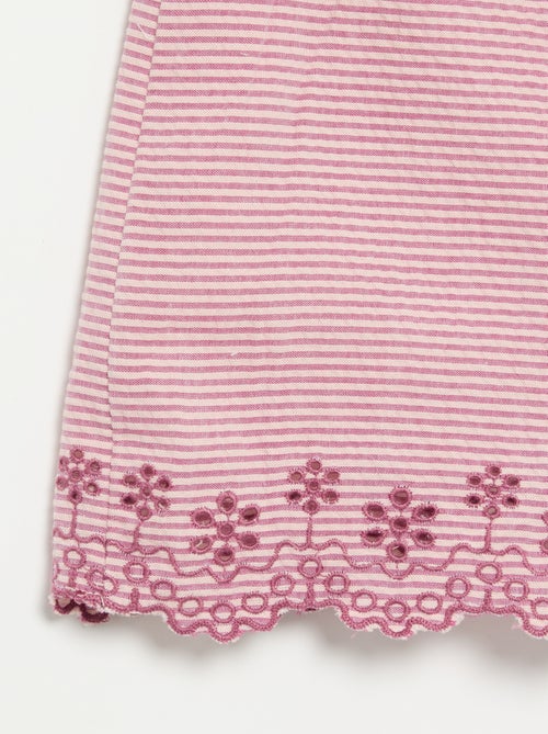 Tutina corta a righe in seersucker con smock e ricami - Kiabi