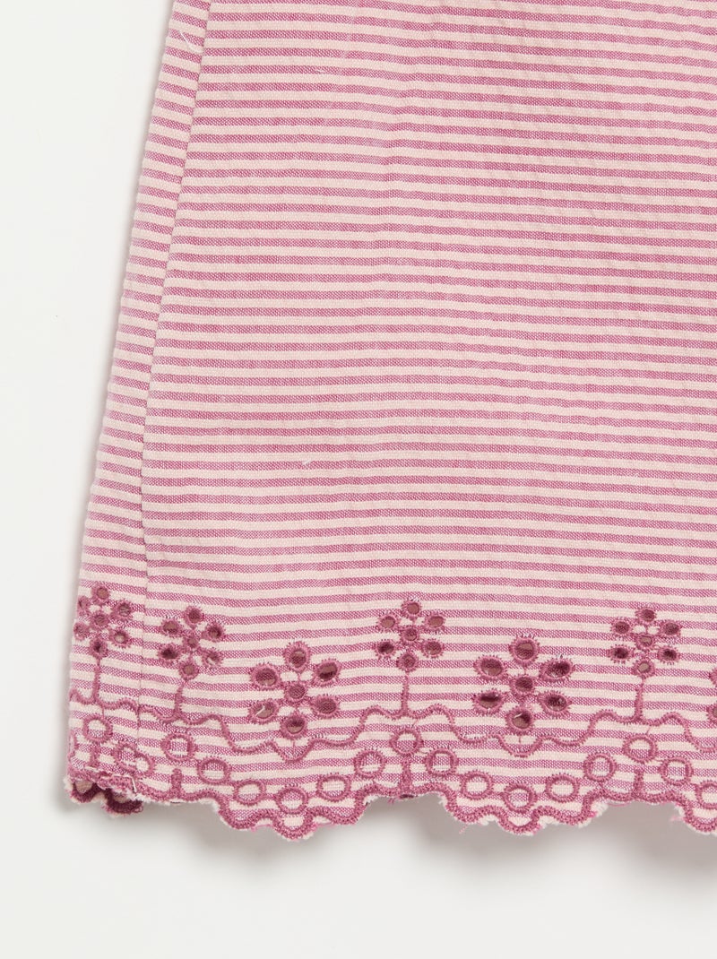 Tutina corta a righe in seersucker con smock e ricami Viola - Kiabi