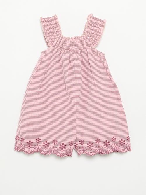 Tutina corta a righe in seersucker con smock e ricami - Kiabi