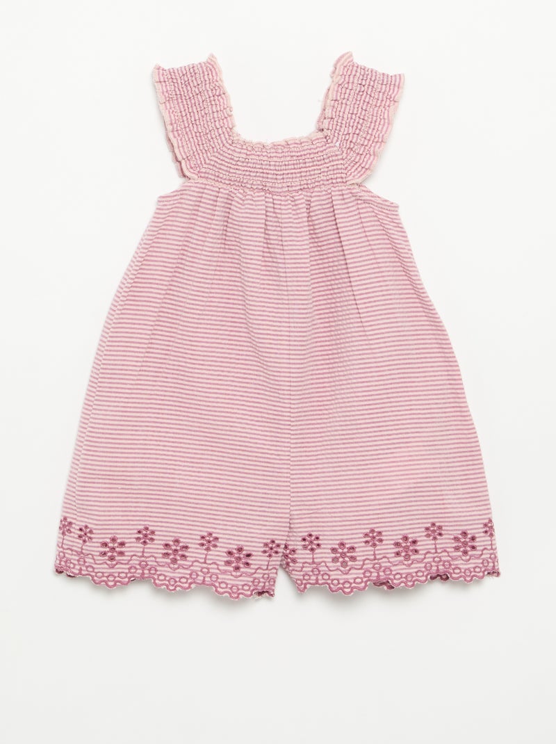 Tutina corta a righe in seersucker con smock e ricami Viola - Kiabi