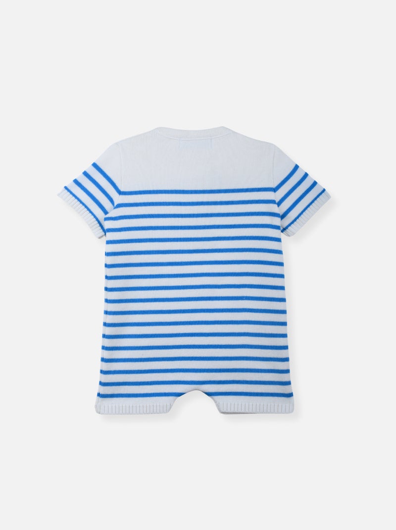 Tutina Corta in Cotone Bianco Blu - Kiabi