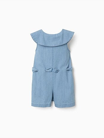 Tutina corta in denim senza maniche con cintura