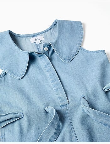 Tutina corta in denim senza maniche con cintura