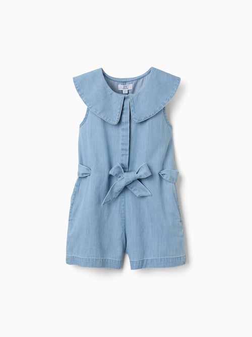 Tutina corta in denim senza maniche con cintura - Kiabi