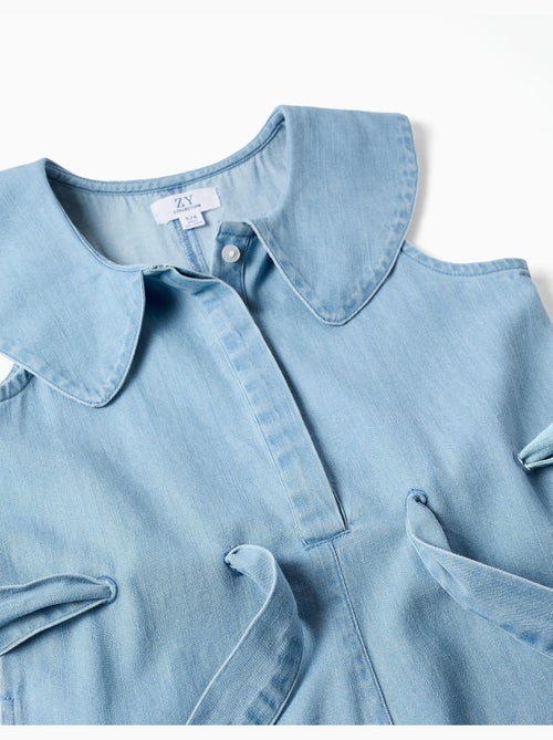 Tutina corta in denim senza maniche con cintura - Kiabi