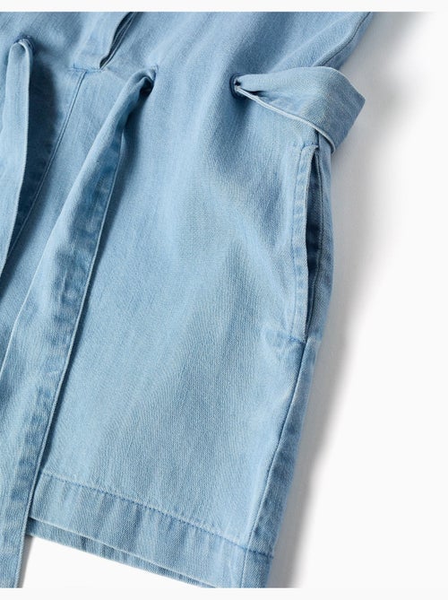 Tutina corta in denim senza maniche con cintura - Kiabi