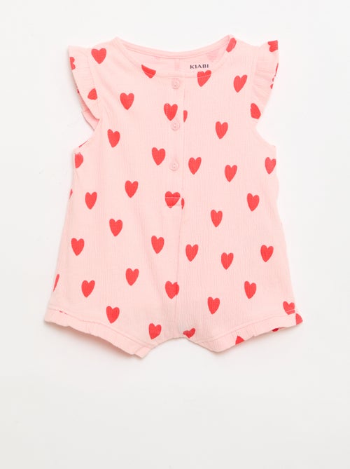 Tutina corta in jersey di cotone con volant sulle maniche - Kiabi