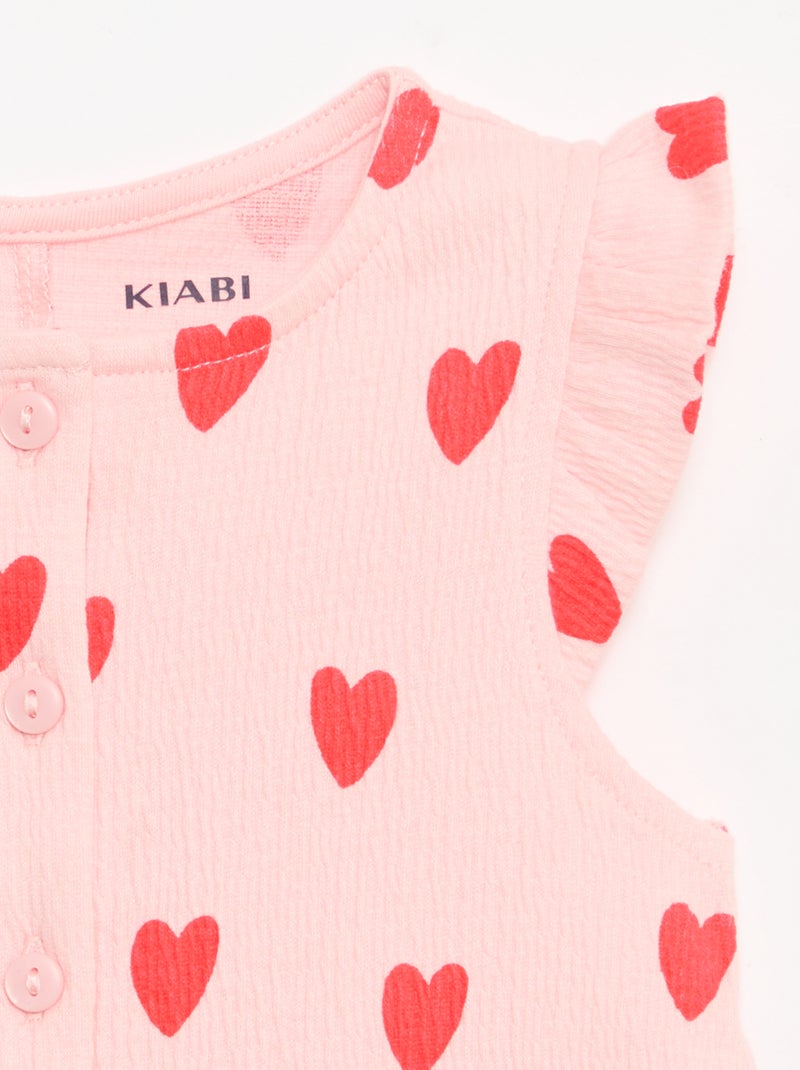Tutina corta in jersey di cotone con volant sulle maniche Rosa - Kiabi