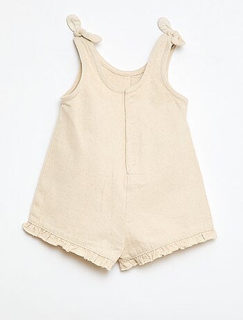 Tutina corta in twill con bretelle