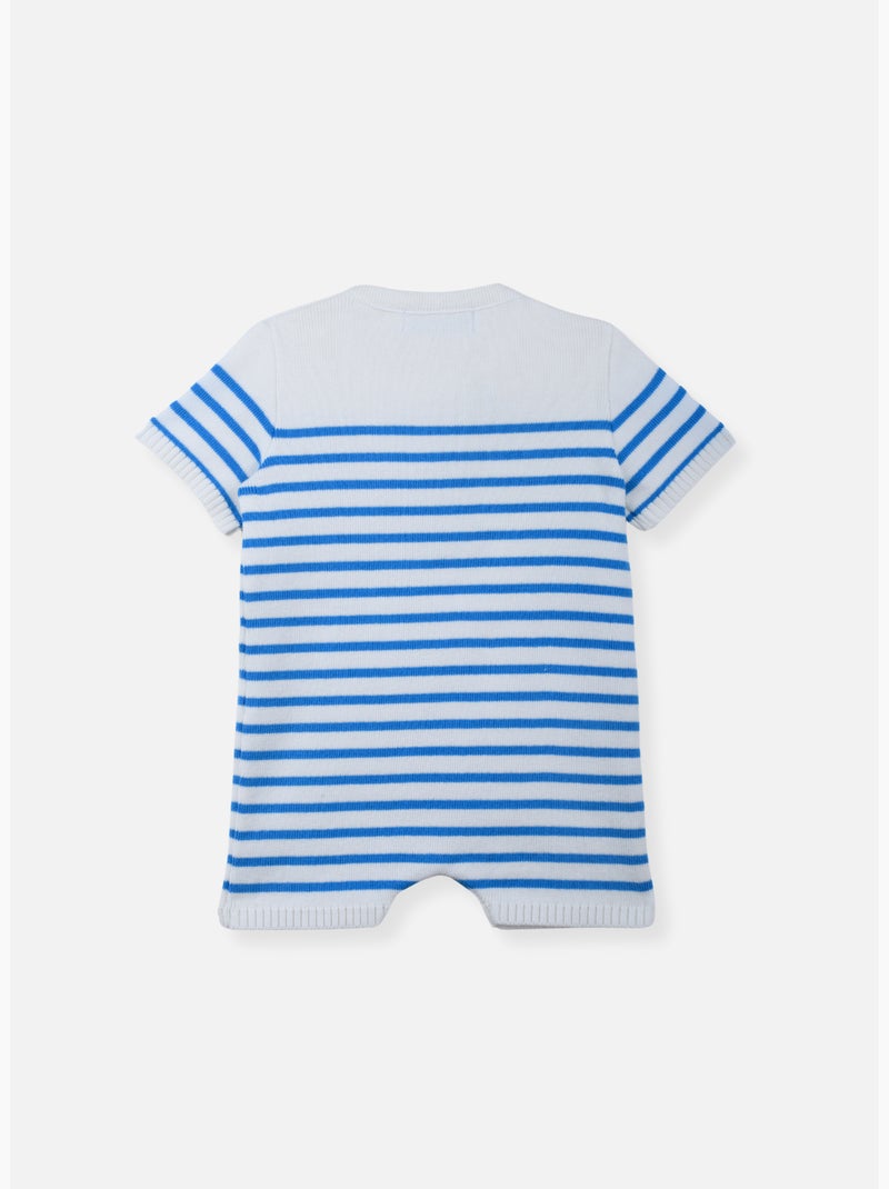 Tutina corta neonato in cotone Bianco Blu - Kiabi