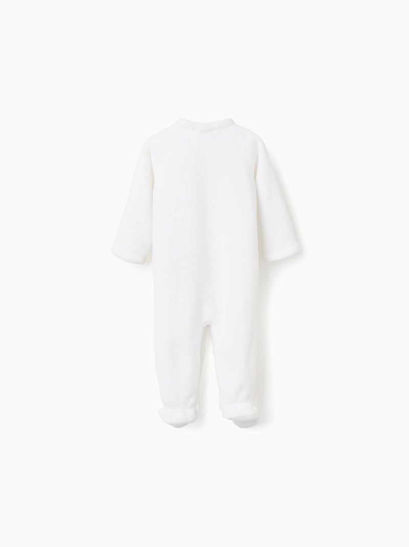 Tutina in coral fleece con ricamo sul petto Bianco - Kiabi
