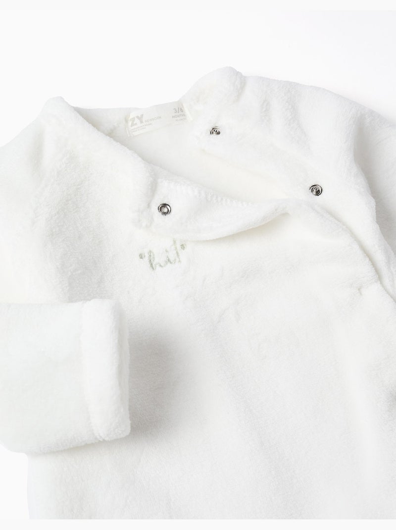 Tutina in coral fleece con ricamo sul petto Bianco - Kiabi