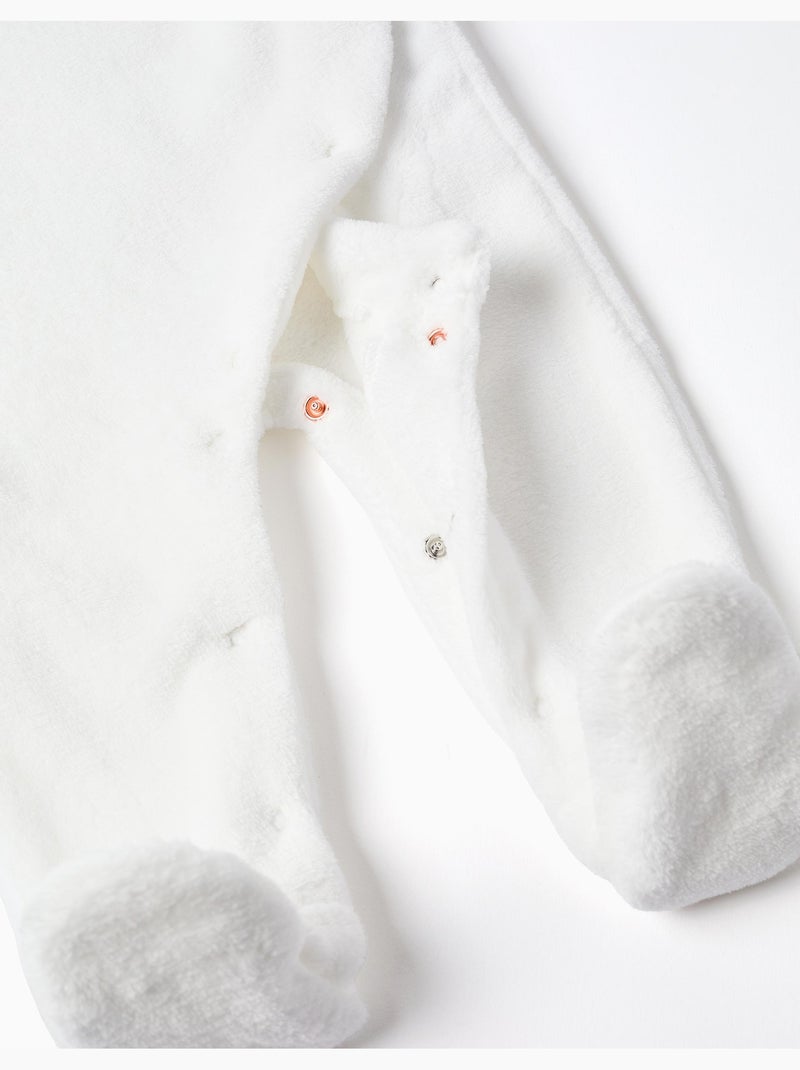 Tutina in coral fleece con ricamo sul petto Bianco - Kiabi