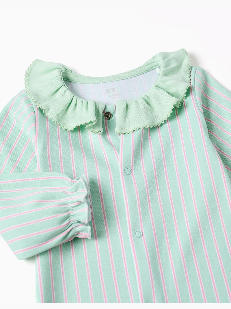 Tutina in cotone a righe Verde chiaro - Kiabi