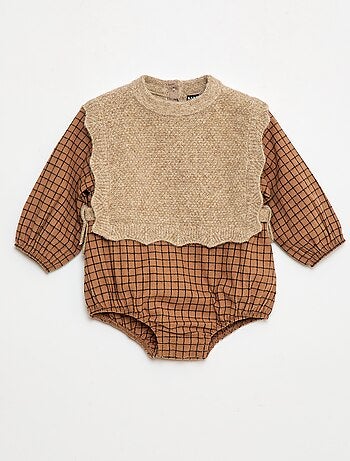 Tutina in cotone con maglioncino in lana