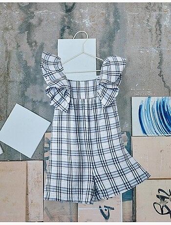 Tutina in cotone con motivo a quadri b&s