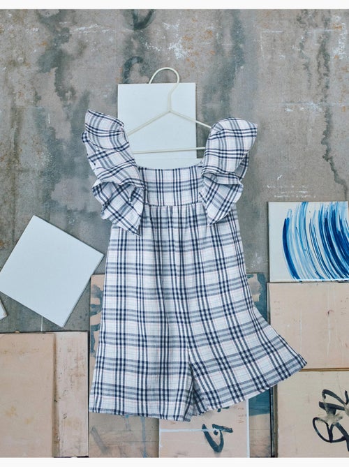 Tutina in cotone con motivo a quadri b&s - Kiabi