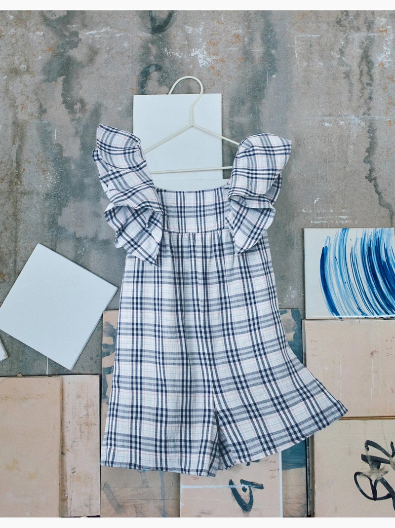 Tutina in cotone con motivo a quadri b&s Blu scuro - Kiabi
