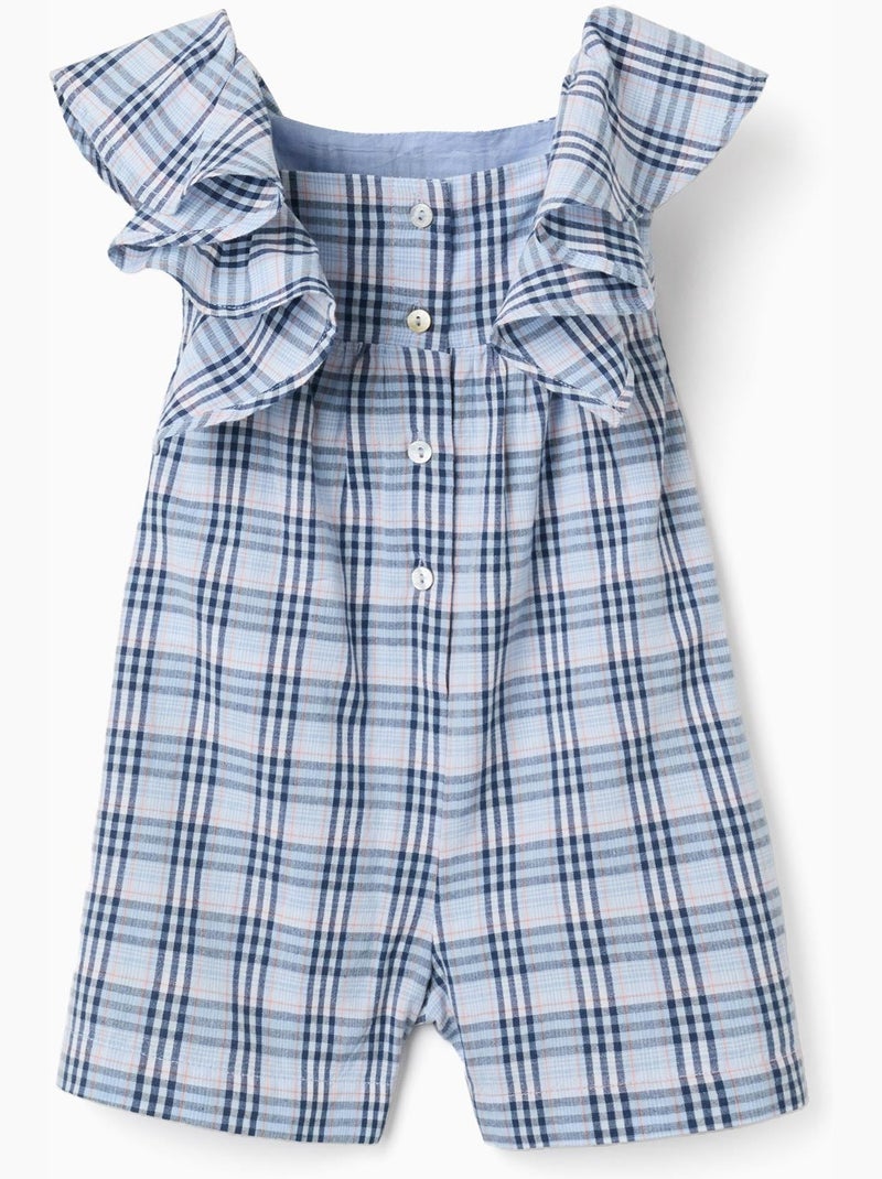 Tutina in cotone con motivo a quadri b&s Blu scuro - Kiabi