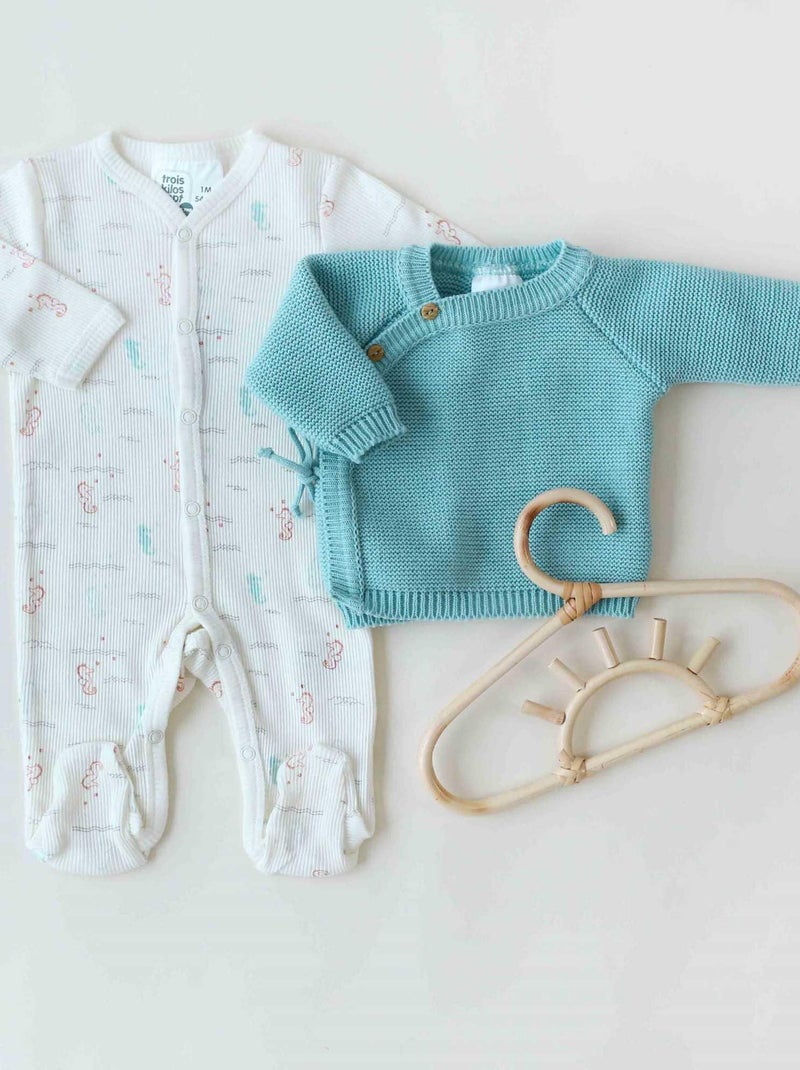 Tutina in maglia a costine di cotone Bianco Beige - Kiabi