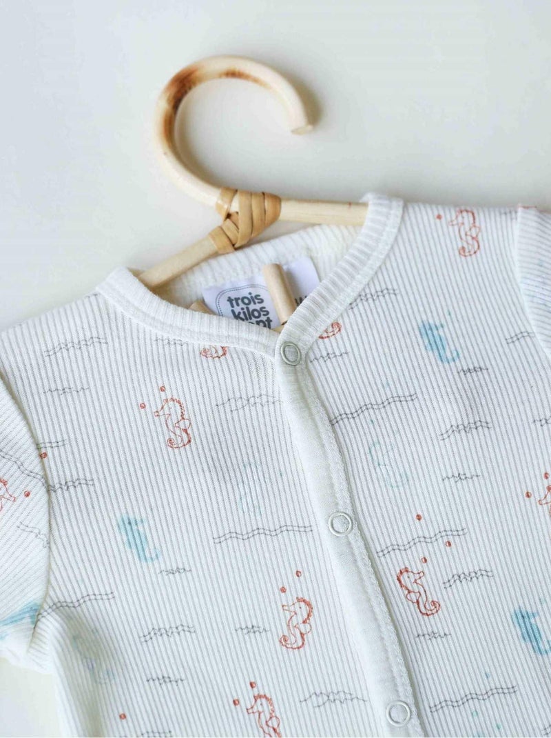 Tutina in maglia a costine di cotone Bianco Beige - Kiabi