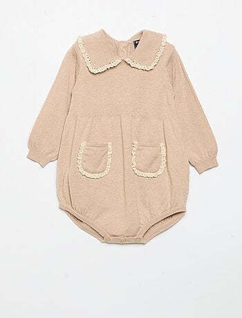 Tutina in maglia con colletto e tasche fantasia