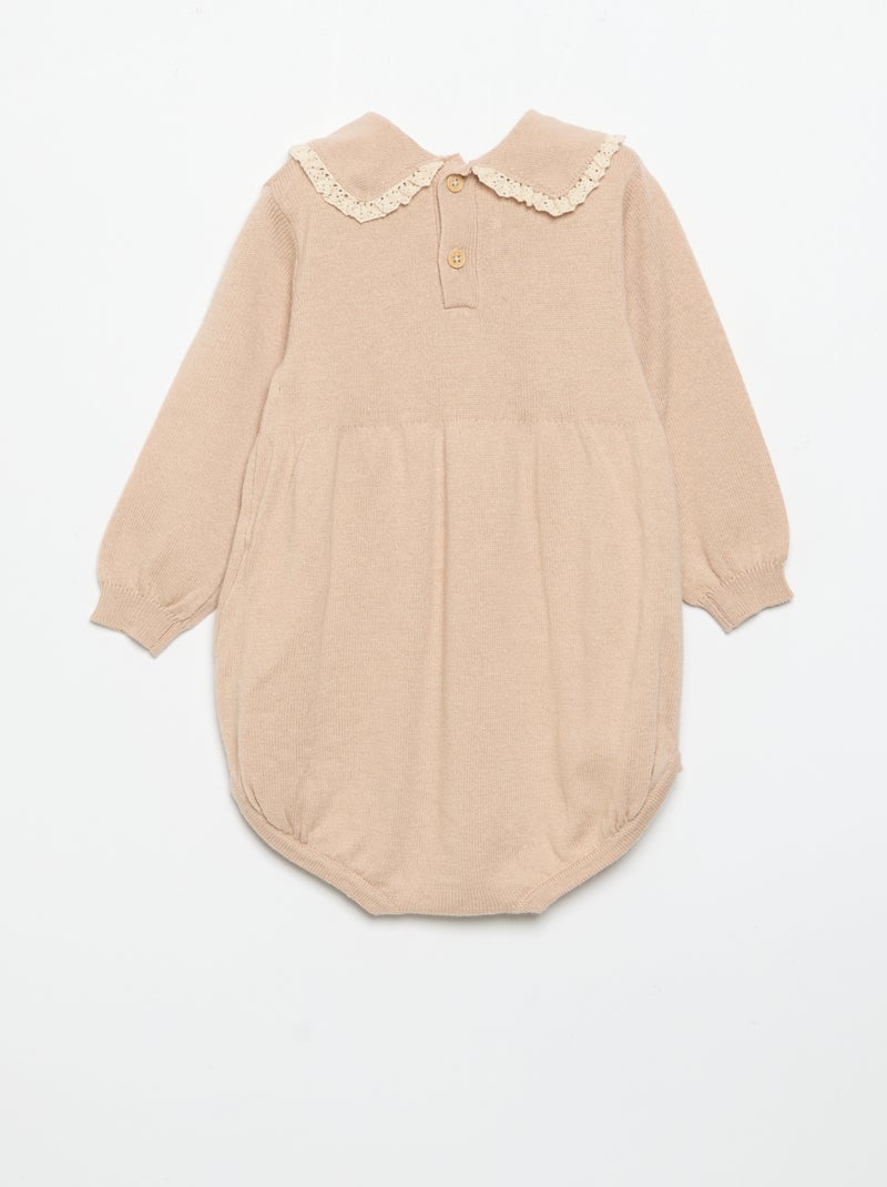 Tutina in maglia con colletto e tasche fantasia Beige - Kiabi