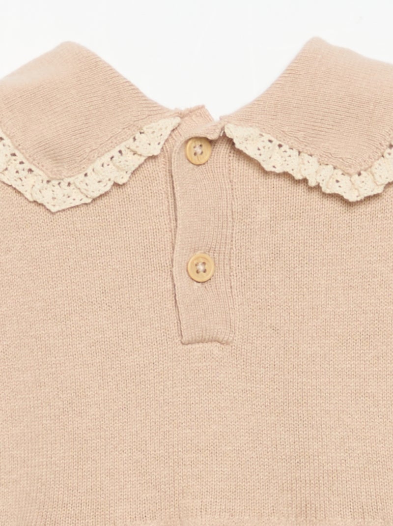 Tutina in maglia con colletto e tasche fantasia Beige - Kiabi