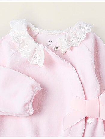 Tutina in velluto con fiocco e pizzo sangallo