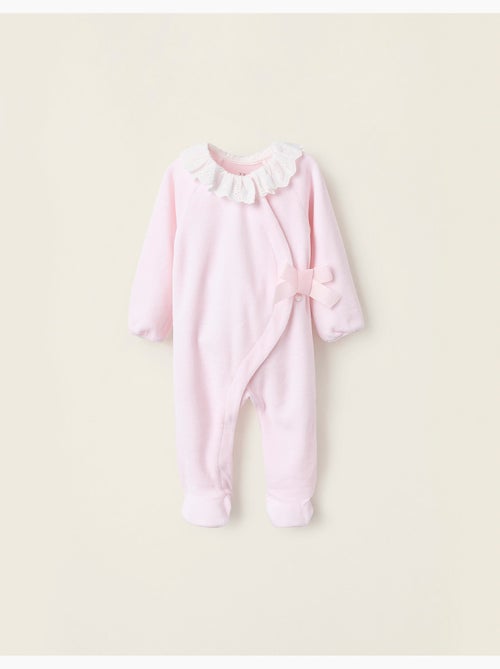 Tutina in velluto con fiocco e pizzo sangallo - Kiabi