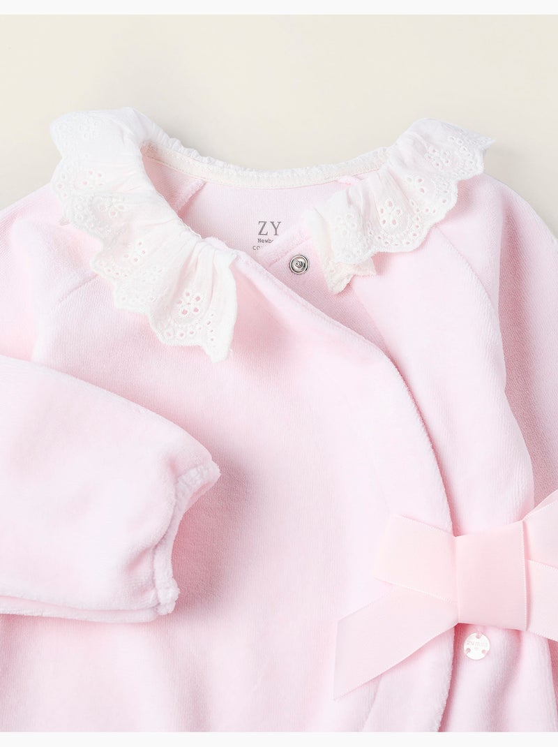 Tutina in velluto con fiocco e pizzo sangallo Rosa - Kiabi
