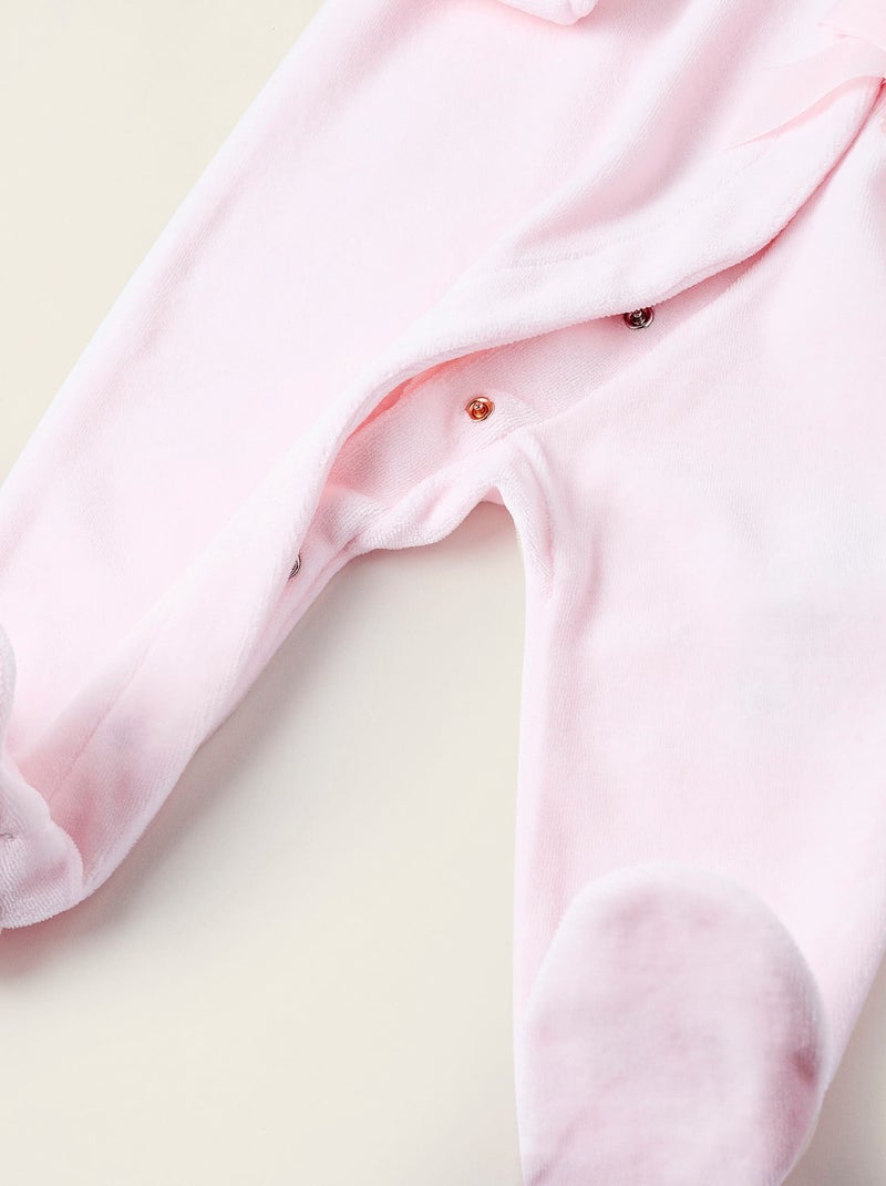 Tutina in velluto con fiocco e pizzo sangallo Rosa - Kiabi