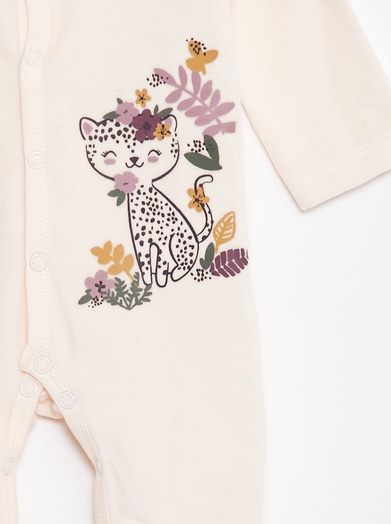 Tutina in velluto con piedini stampata 'gatto' Rosa - Kiabi