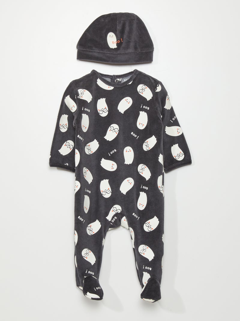 Tutina in velluto con stampa Halloween Nero - Kiabi