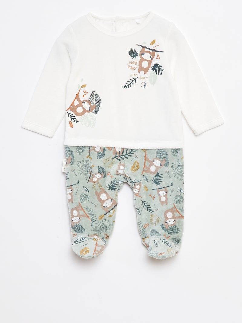 Tutina in velluto effetto 2 in 1 con piedini Beige - Kiabi