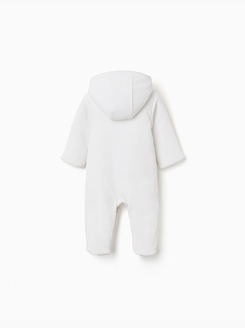 Tutina in velluto imbottito con cappuccio e ricamo Bianco - Kiabi