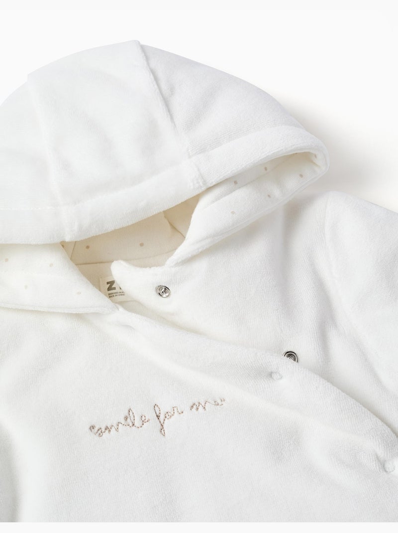 Tutina in velluto imbottito con cappuccio e ricamo Bianco - Kiabi