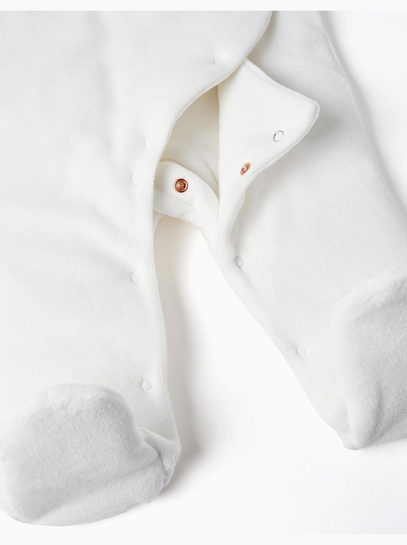 Tutina in velluto imbottito con cappuccio e ricamo Bianco - Kiabi